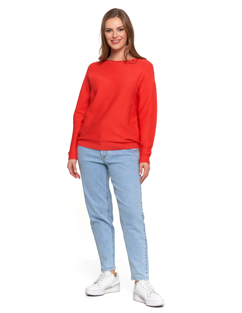 Swetry i kardigany - Sweter damski dzianinowy z wiskozy o luźnym kroju CZERWONY  - produkt moraj.pl 4