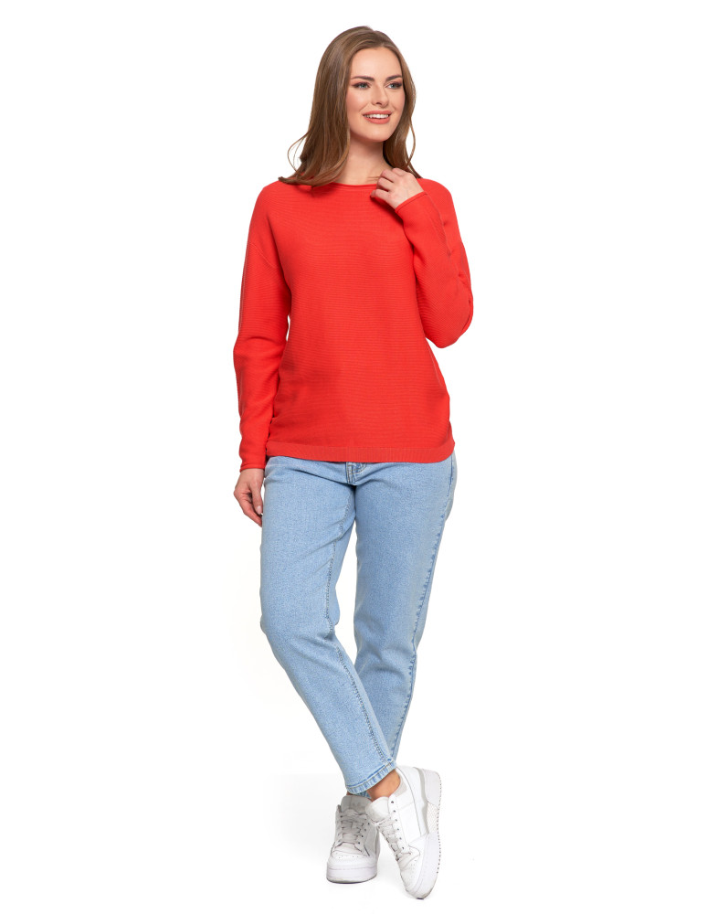 Swetry i kardigany - Sweter damski dzianinowy z wiskozy o luźnym kroju CZERWONY  - produkt moraj.pl 5