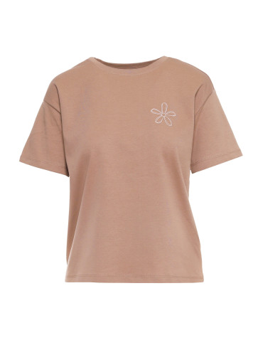 T-shirt damski luźny z haftowanym kwiatkiem