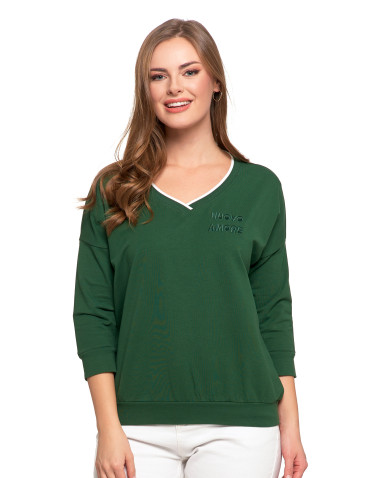 Bluzka damska bawełniana z rękawem 3/4 i efektowynym haftem