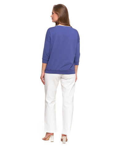 Bluzki i koszule - Bluzka damska bawełniana z rękawem 3/4 i efektowynym haftem NIEBIESKI - produkt 4