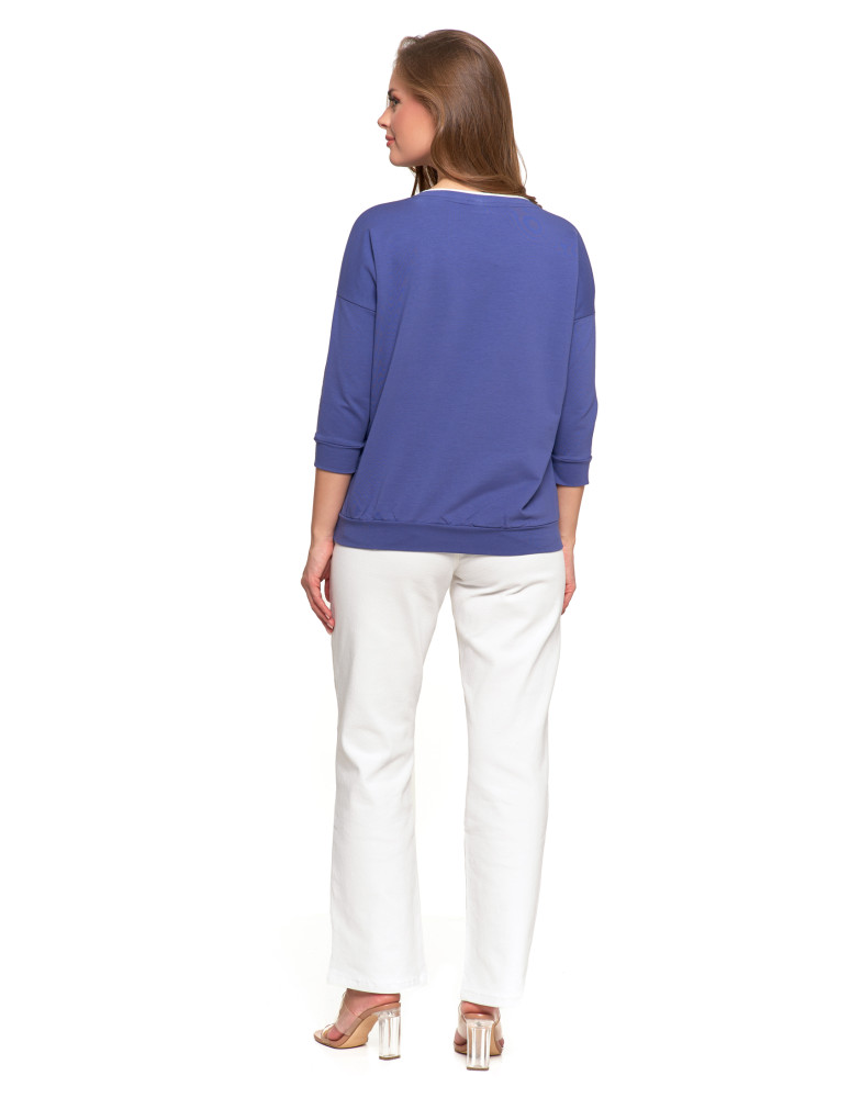 Bluzki i koszule - Bluzka damska bawełniana z rękawem 3/4 i efektowynym haftem NIEBIESKI  - produkt moraj.pl 4