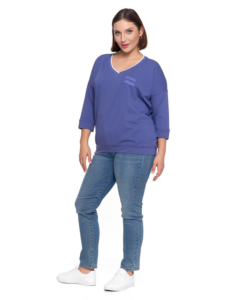 Bluzki i koszule - Bluzka damska bawełniana z rękawem 3/4 i efektowynym haftem NIEBIESKI  - produkt moraj.pl 8