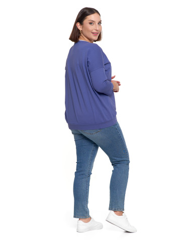 Bluzki i koszule - Bluzka damska bawełniana z rękawem 3/4 i efektowynym haftem NIEBIESKI - produkt 9