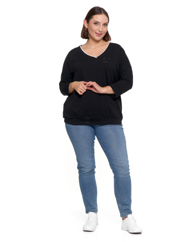 Bluzki i koszule - Bluzka damska bawełniana z rękawem 3/4 i efektowynym haftem CZARNY - produkt 6