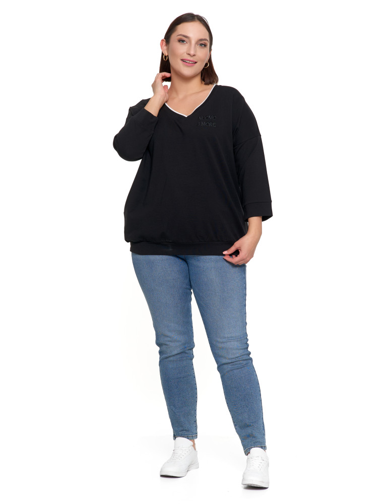 Bluzki i koszule - Bluzka damska bawełniana z rękawem 3/4 i efektowynym haftem CZARNY  - produkt moraj.pl 7