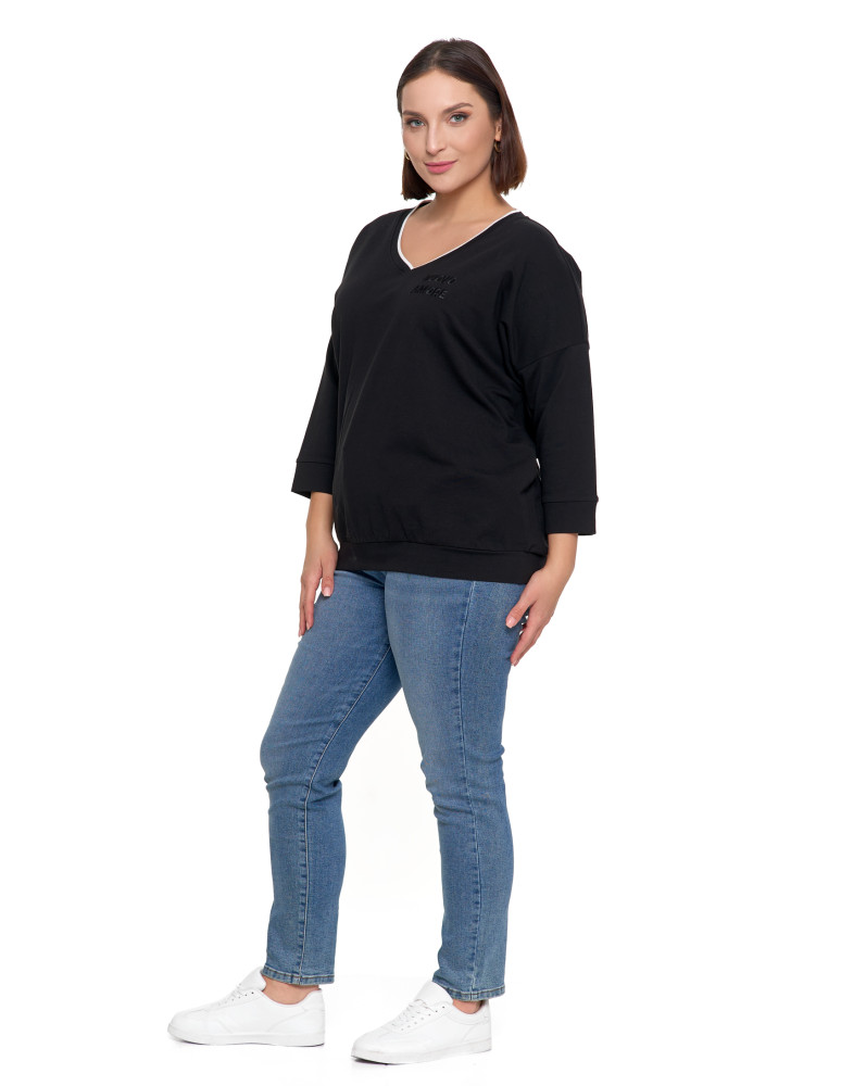 Bluzki i koszule - Bluzka damska bawełniana z rękawem 3/4 i efektowynym haftem CZARNY  - produkt moraj.pl 8