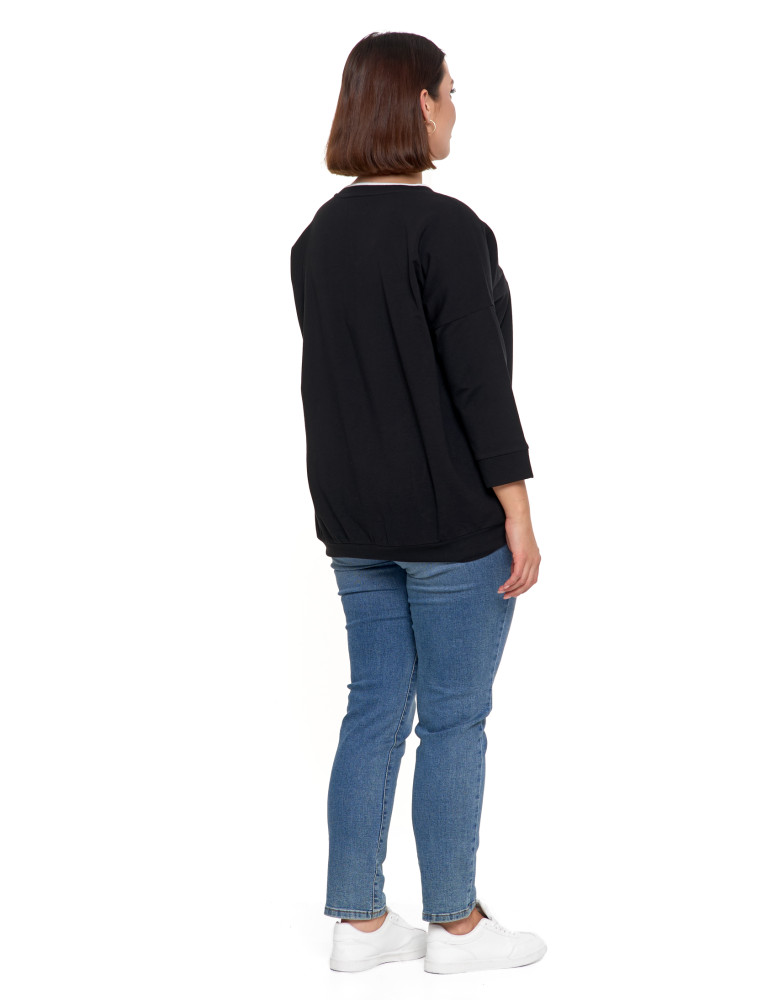 Bluzki i koszule - Bluzka damska bawełniana z rękawem 3/4 i efektowynym haftem CZARNY  - produkt moraj.pl 9