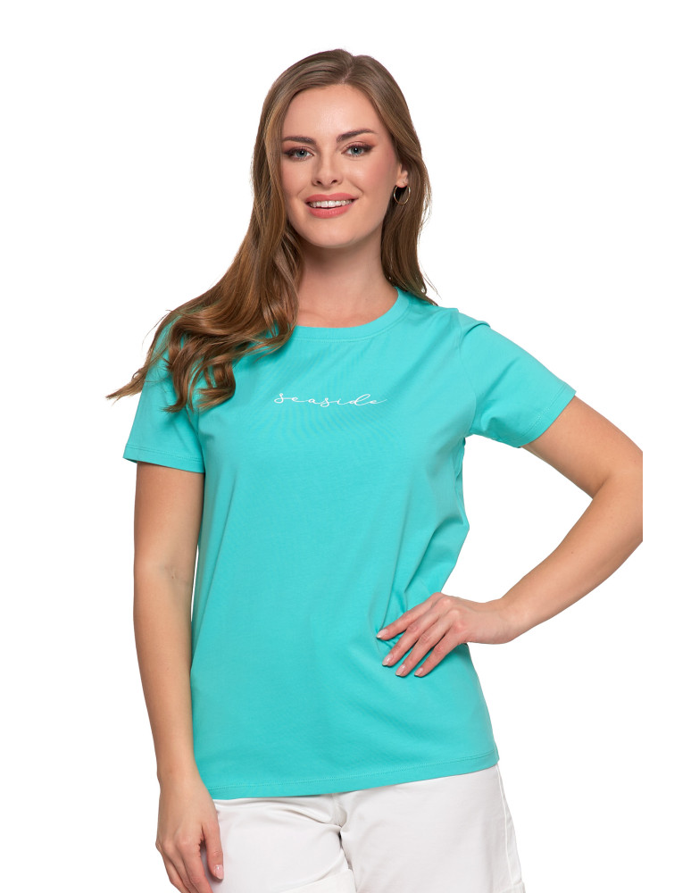 T-shirt damski bawełniany klasyczny z napisem TURKUSOWY