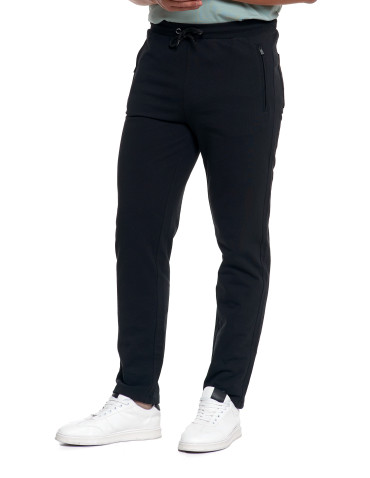 Spodnie męskie - Męskie spodnie dresowe bawełniane z kieszeniami na zamek CZARNY - produkt 1