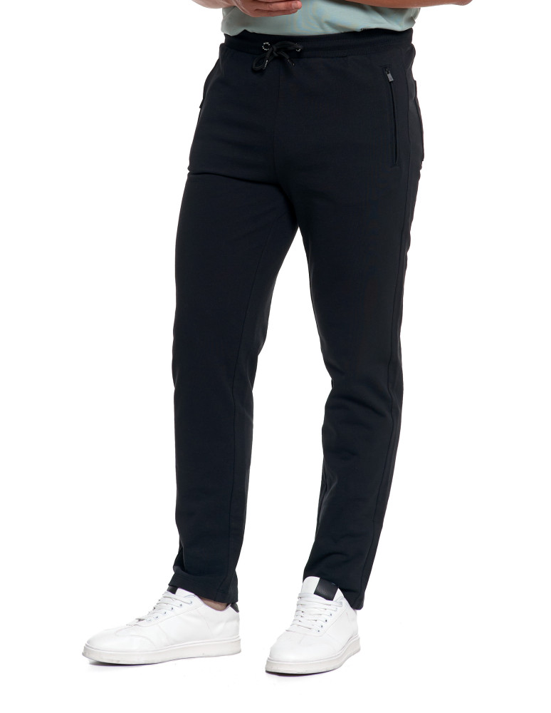 Spodnie męskie - Męskie spodnie dresowe bawełniane z kieszeniami na zamek CZARNY - produkt moraj.pl 1