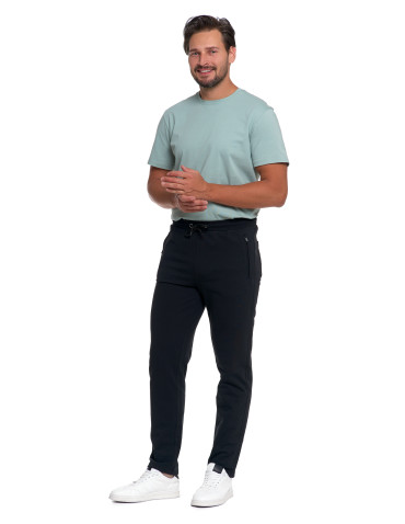 Spodnie męskie - Męskie spodnie dresowe bawełniane z kieszeniami na zamek CZARNY - produkt 2