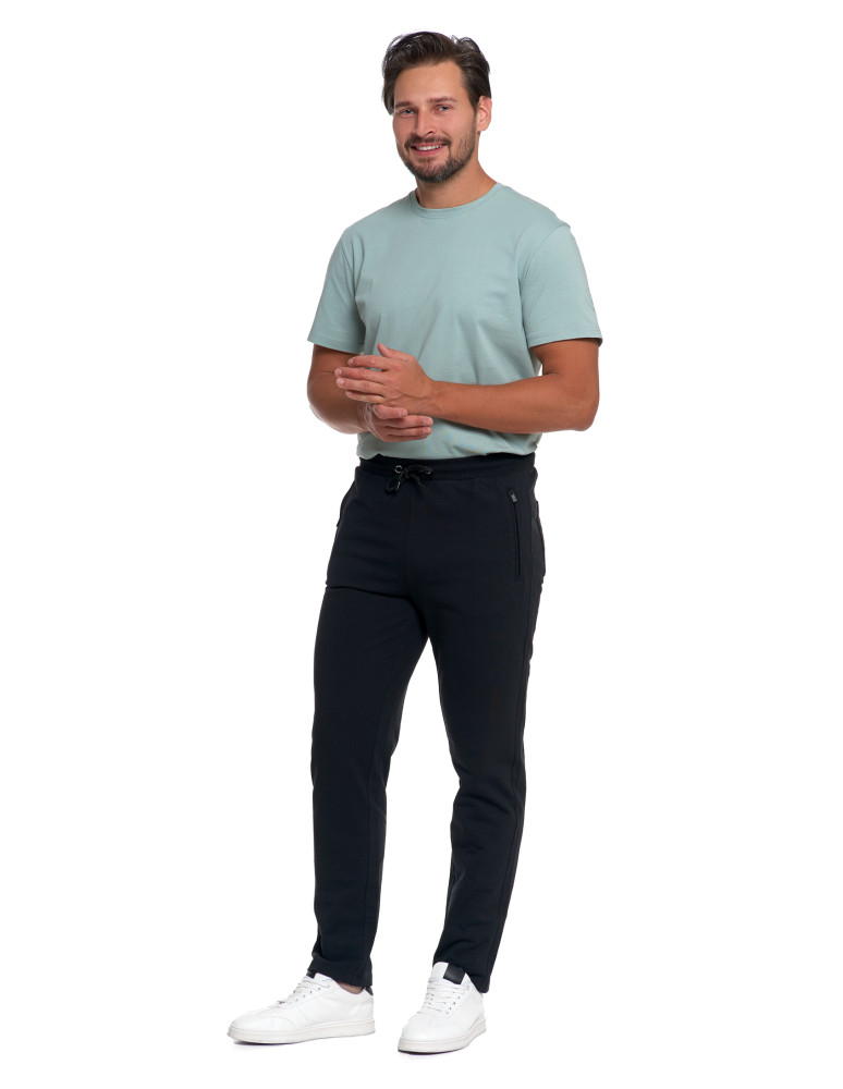 Spodnie męskie - Męskie spodnie dresowe bawełniane z kieszeniami na zamek CZARNY  - produkt moraj.pl 2