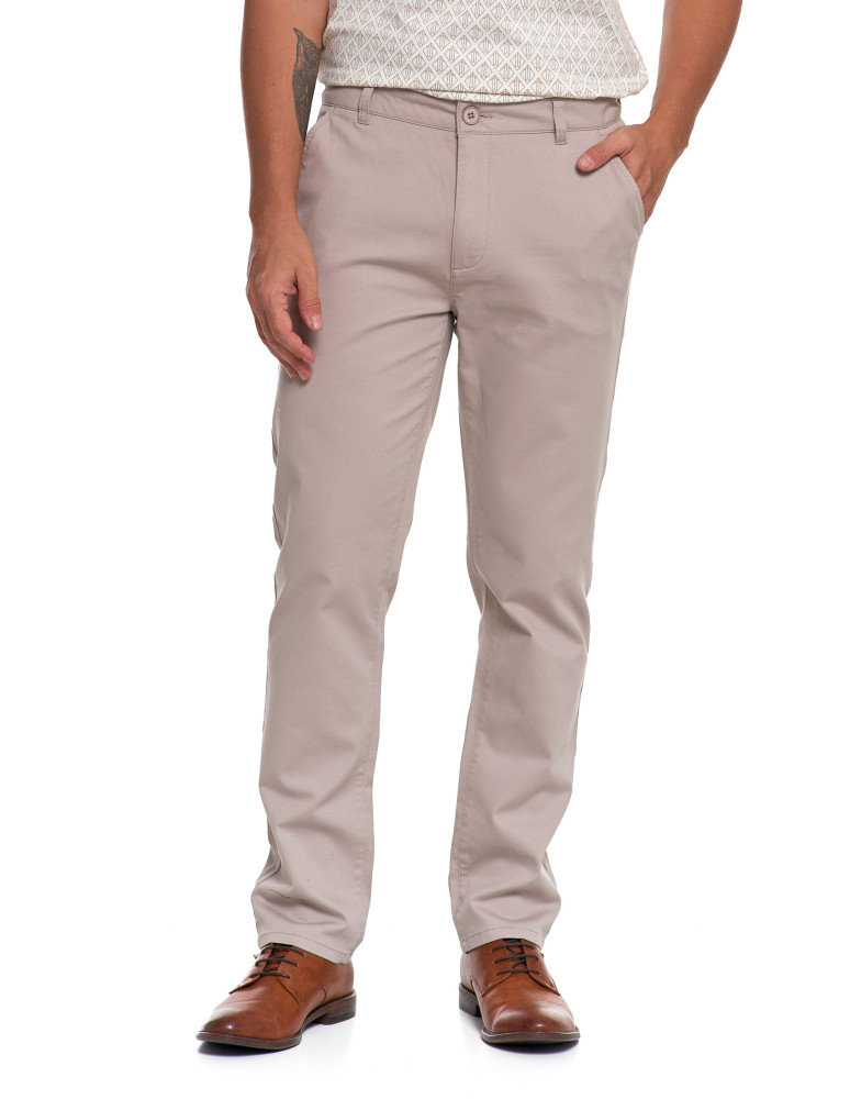 Spodnie męskie - Męskie spodnie chinos bawełniane z prostą nogawką BEŻOWY - produkt moraj.pl 1