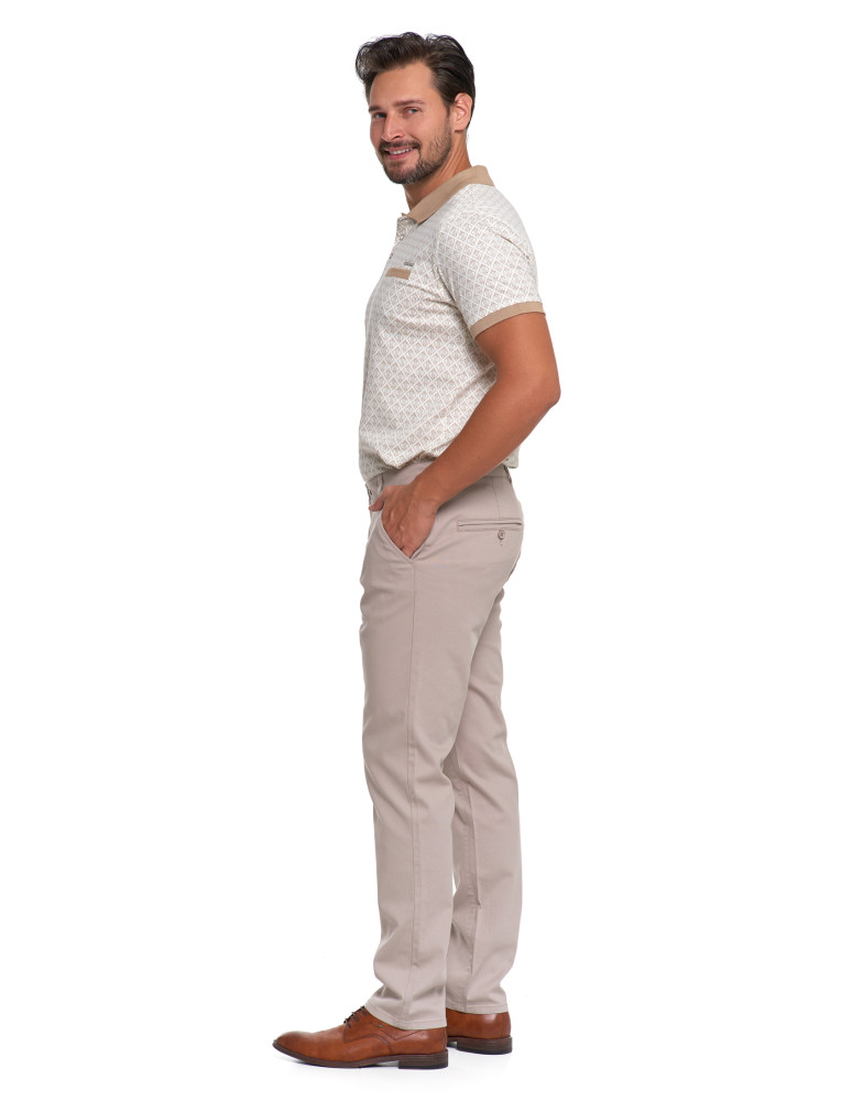 Spodnie męskie - Męskie spodnie chinos bawełniane z prostą nogawką BEŻOWY  - produkt moraj.pl 2