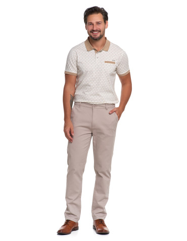 Spodnie męskie - Męskie spodnie chinos bawełniane z prostą nogawką BEŻOWY - produkt 3