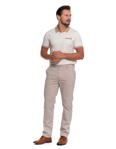 Spodnie męskie - Męskie spodnie chinos bawełniane z prostą nogawką BEŻOWY - produkt 4