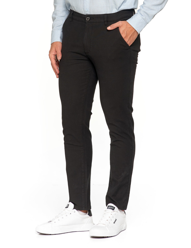 Spodnie męskie - Męskie spodnie chinos bawełniane z prostą nogawką CZARNY - produkt moraj.pl 1