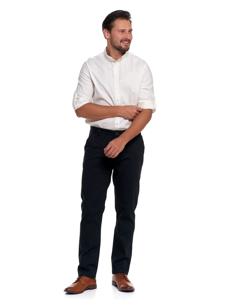 Spodnie męskie - Męskie spodnie chinos bawełniane z prostą nogawką CZARNY  - produkt moraj.pl 4