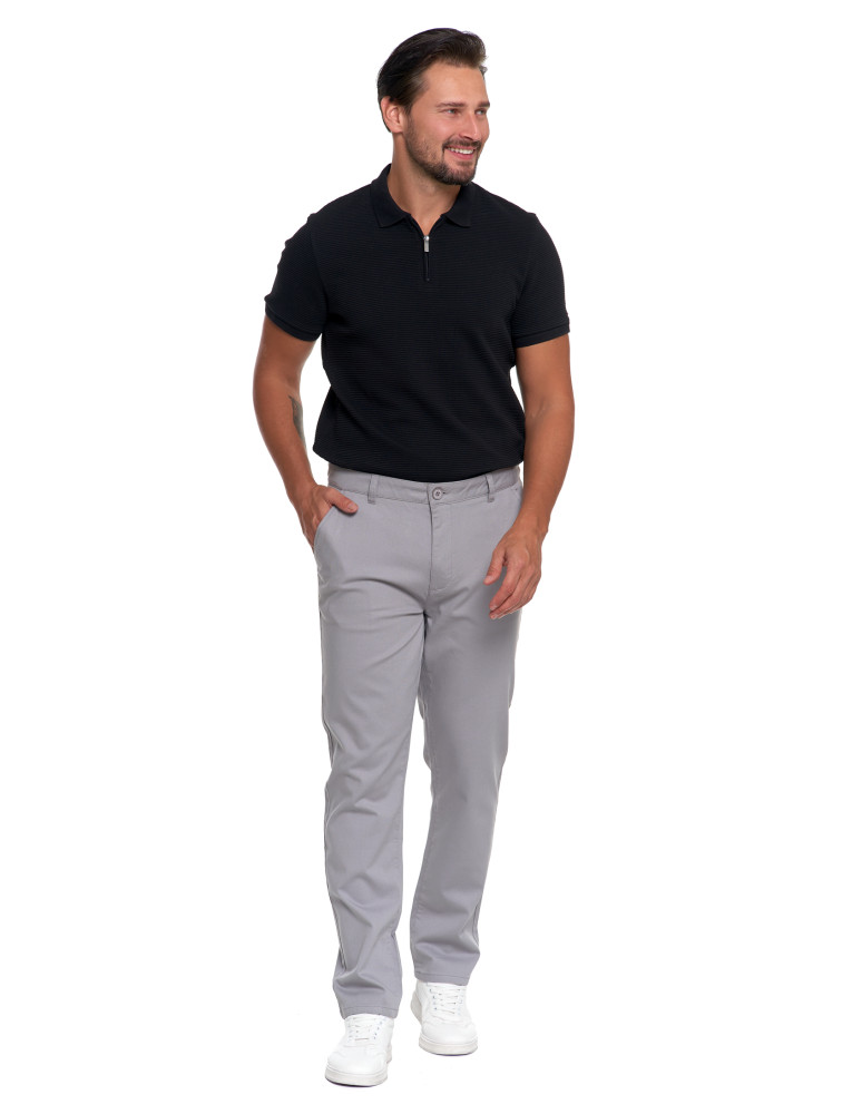 Spodnie męskie - Męskie spodnie chinos bawełniane z prostą nogawką SZARY  - produkt moraj.pl 3