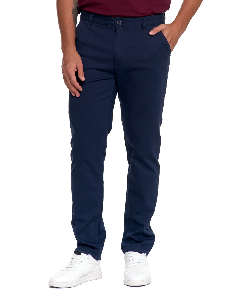 Spodnie męskie - Męskie spodnie chinos bawełniane z prostą nogawką GRANATOWY - produkt moraj.pl 1