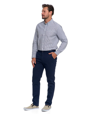 Spodnie męskie - Męskie spodnie chinos bawełniane z prostą nogawką GRANATOWY - produkt 2