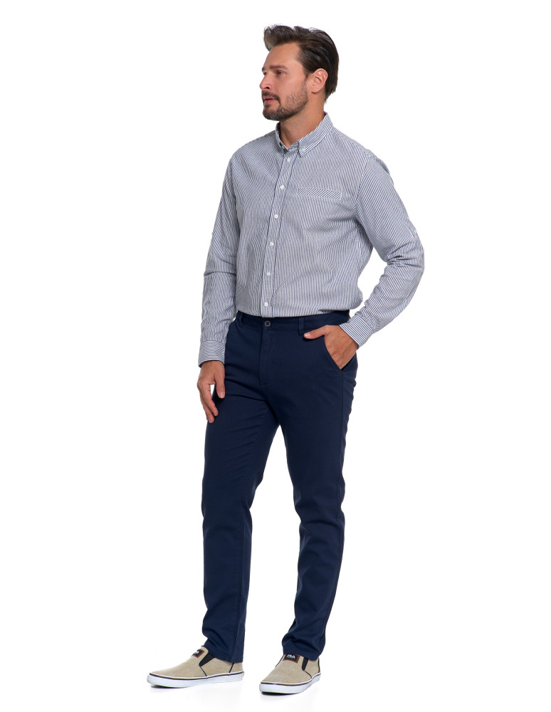 Spodnie męskie - Męskie spodnie chinos bawełniane z prostą nogawką GRANATOWY  - produkt moraj.pl 2