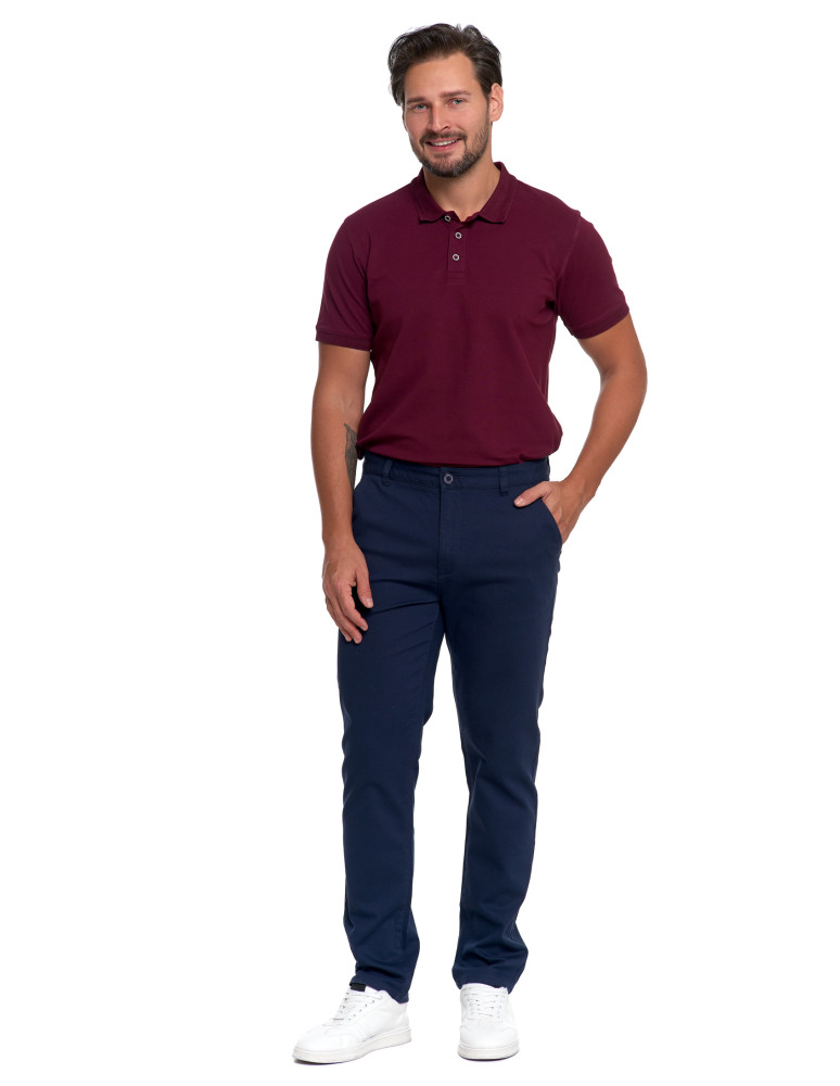 Spodnie męskie - Męskie spodnie chinos bawełniane z prostą nogawką GRANATOWY  - produkt moraj.pl 4