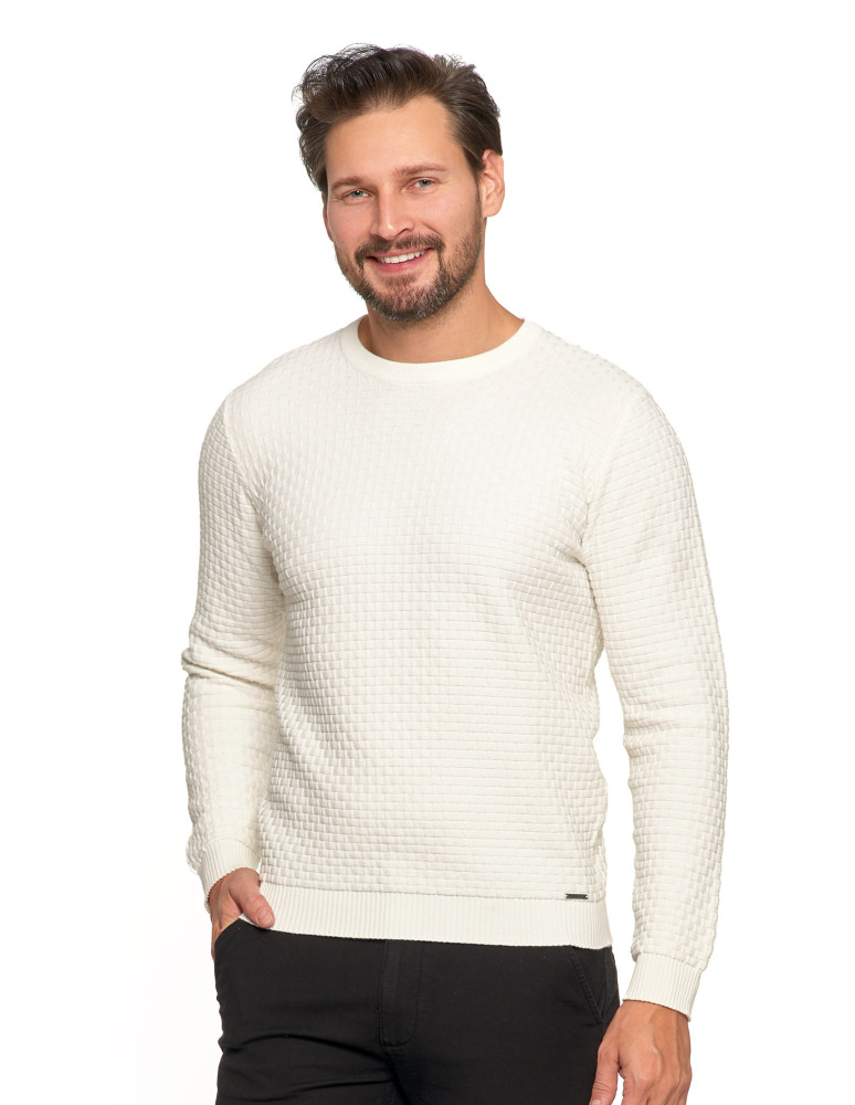 Męski sweter bawełniany z teksturą BIAŁY