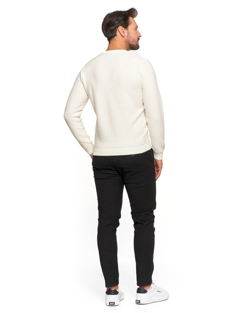 Swetry męskie - Męski sweter bawełniany z teksturą BIAŁY - produkt moraj.pl 3