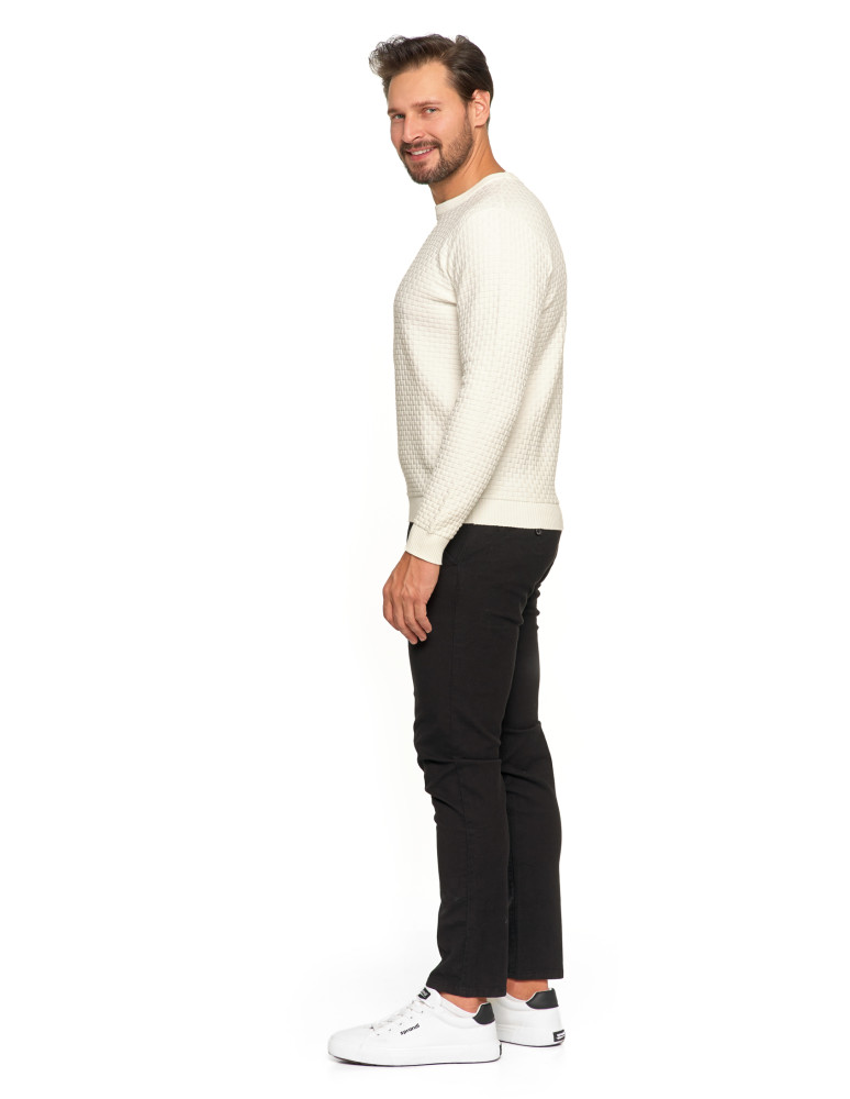 Swetry męskie - Męski sweter bawełniany z teksturą BIAŁY - produkt moraj.pl 4