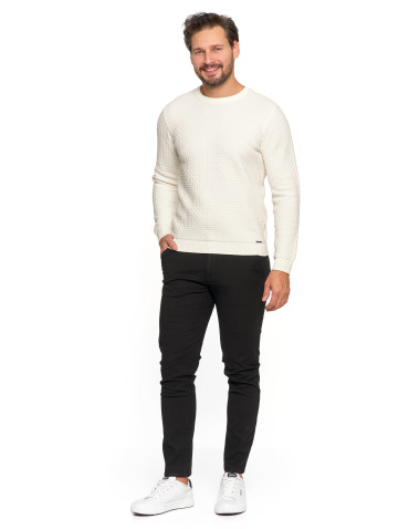 Swetry męskie - Męski sweter bawełniany z teksturą BIAŁY - produkt 5