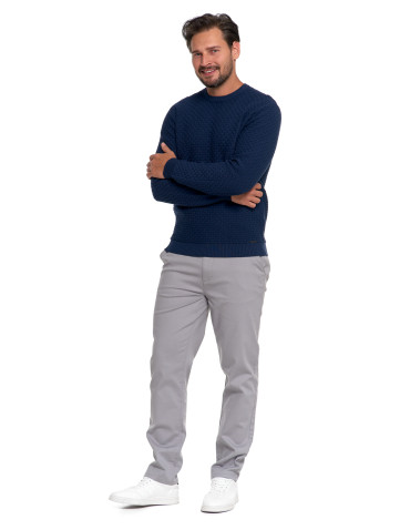 Swetry męskie - Męski sweter bawełniany z teksturą GRANATOWY - produkt 2