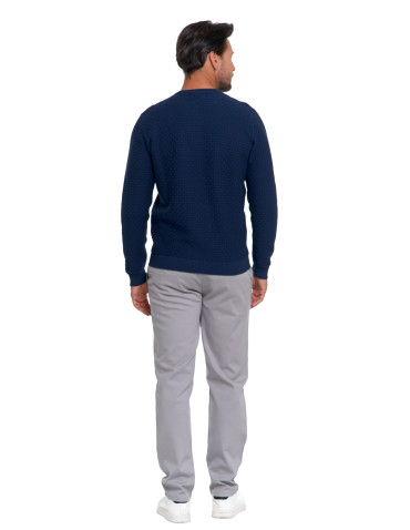 Swetry męskie - Męski sweter bawełniany z teksturą GRANATOWY - produkt 3