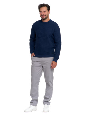 Swetry męskie - Męski sweter bawełniany z teksturą GRANATOWY - produkt 4