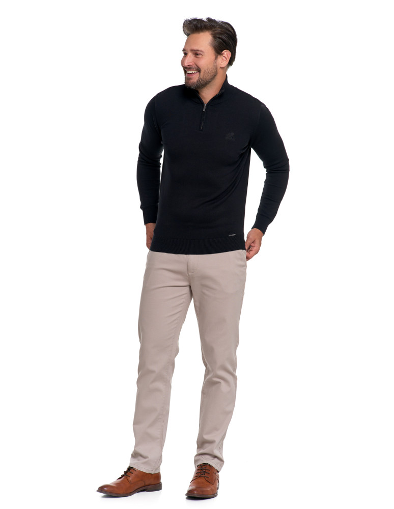 Swetry męskie - Męski sweter bawełniane ze stójką i zamkiem CZARNY  - produkt moraj.pl 4