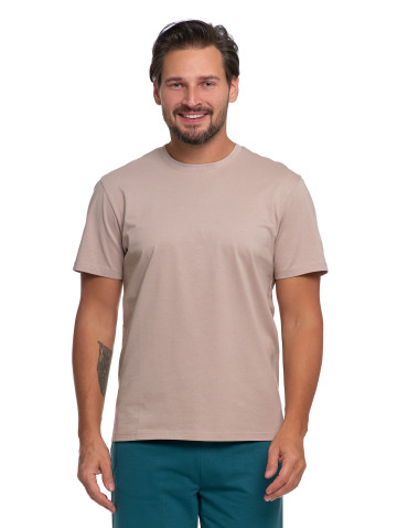 Koszulki i Tank Topy - T-shirt męski bawełniany bez bocznych szwów BEŻOWY - produkt 1