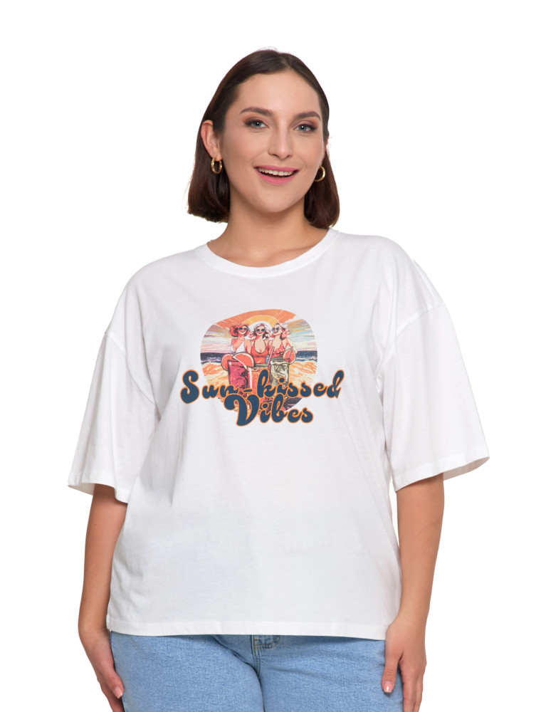 Koszulki i T-shirty - T-shirt damski oversize z nadrukiem BIAŁY - produkt moraj.pl 1