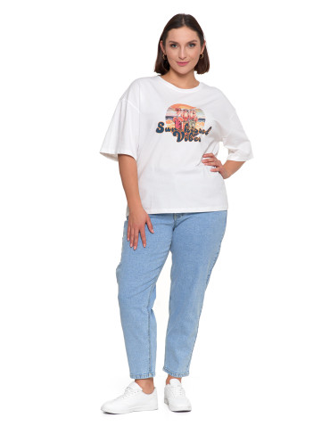 Koszulki i T-shirty - T-shirt damski oversize z nadrukiem BIAŁY - produkt 4