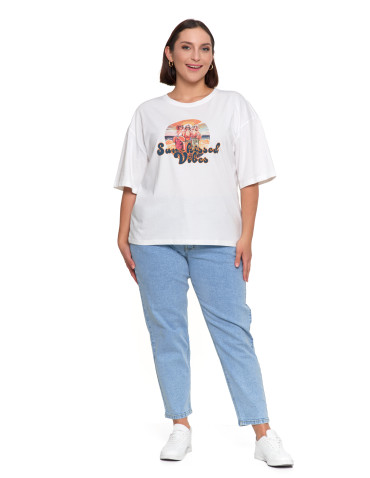 Koszulki i T-shirty - T-shirt damski oversize z nadrukiem BIAŁY - produkt 5
