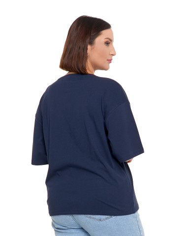 Koszulki i T-shirty - T-shirt damski oversize z nadrukiem GRANATOWY - produkt 2