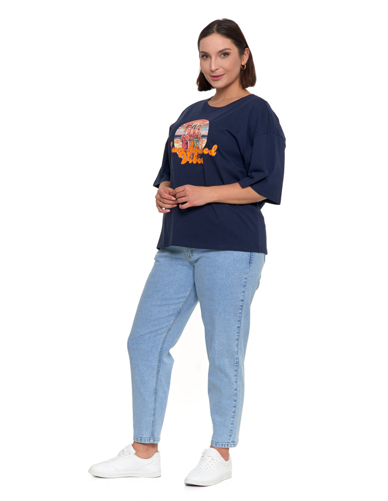 Koszulki i T-shirty - T-shirt damski oversize z nadrukiem GRANATOWY  - produkt moraj.pl 3