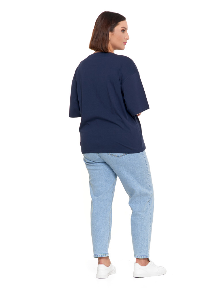 Koszulki i T-shirty - T-shirt damski oversize z nadrukiem GRANATOWY  - produkt moraj.pl 6