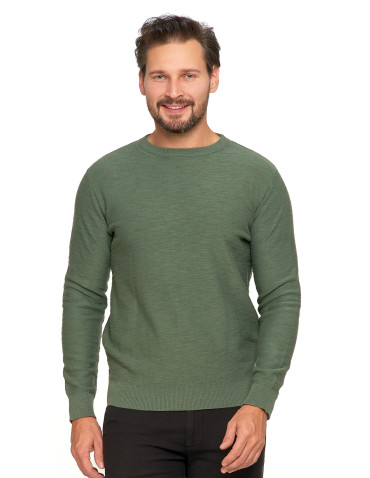 Swetry męskie - Sweter męski bawełniany klasyczny KHAKI - produkt 1