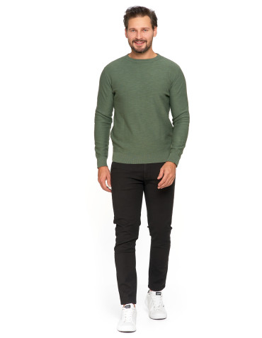 Swetry męskie - Sweter męski bawełniany klasyczny KHAKI - produkt 5