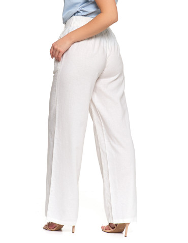 Spodnie damskie - Damskie szerokie spodnie lniane z wysokim stanem BIAŁY - produkt 8