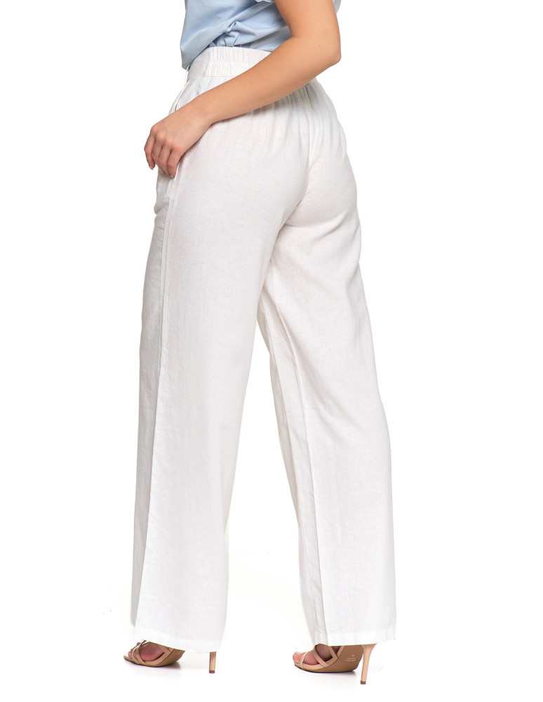 Spodnie damskie - Damskie szerokie spodnie lniane z wysokim stanem BIAŁY  - produkt moraj.pl 8