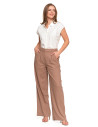 Damskie szerokie spodnie lniane z wysokim stanem BEŻOWY