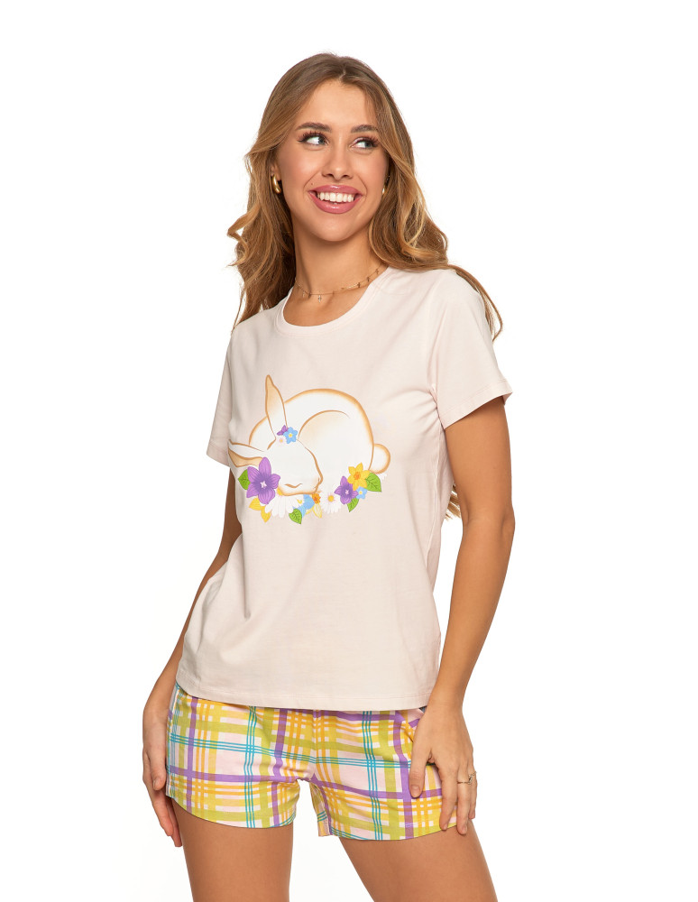 Damska piżama krótka Plus Size z krótkim rękawem RÓŻOWY