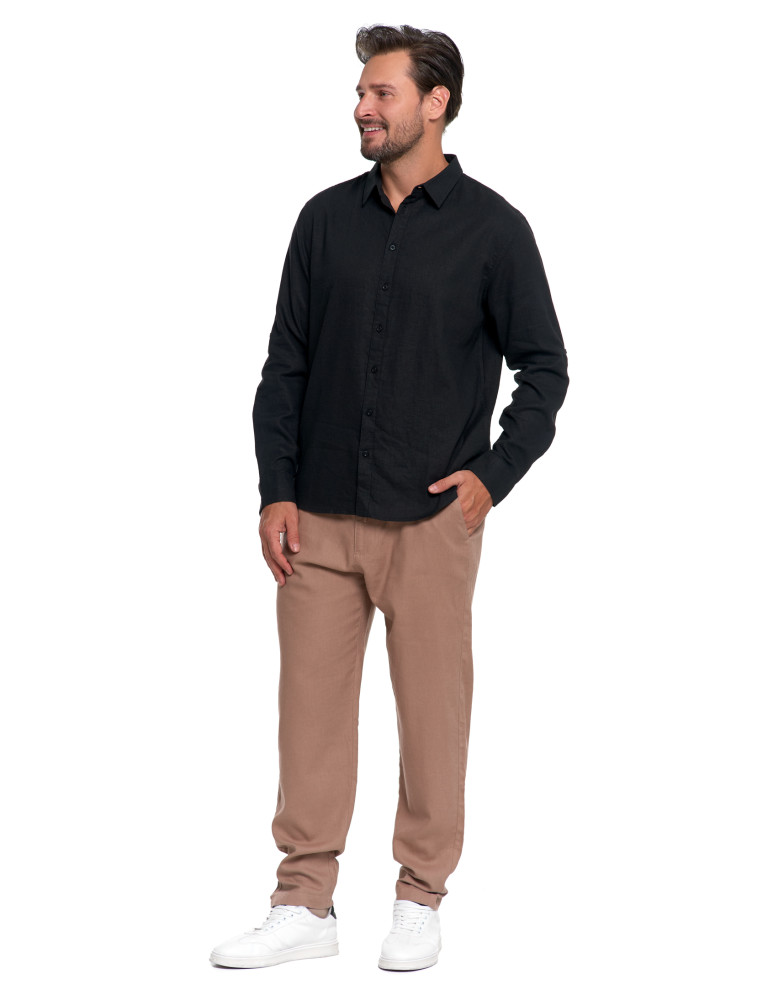 Koszulki i Tank Topy - Męska koszula lniana CZARNY - produkt moraj.pl 3